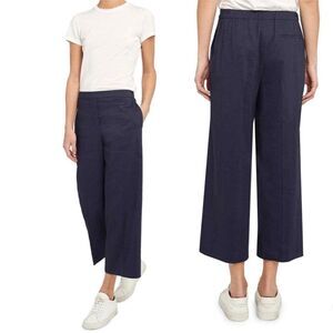 Theory Wide Leg Straight Pull On Linen Blend Pants Size Large NWT Deep Navy